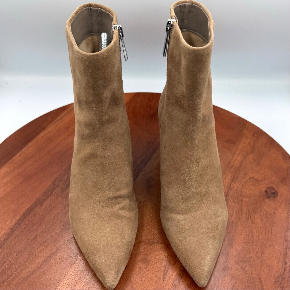 Michael Kors Tan Suede Pointed Toe Kitten Heel Ankle Bootie Women 6 Chic Classic - Picture 2 of 11